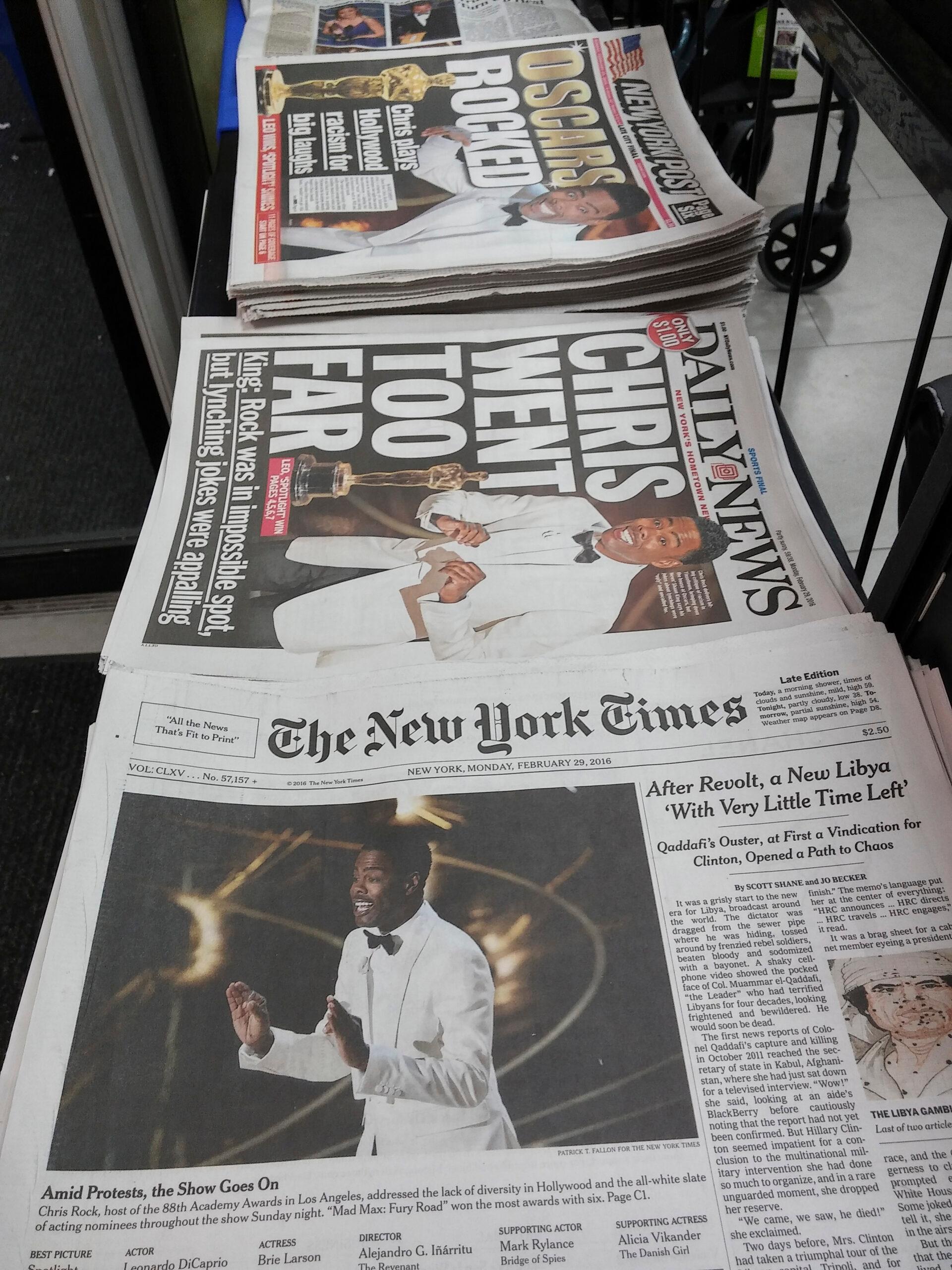 New York newspapers report on Oscars