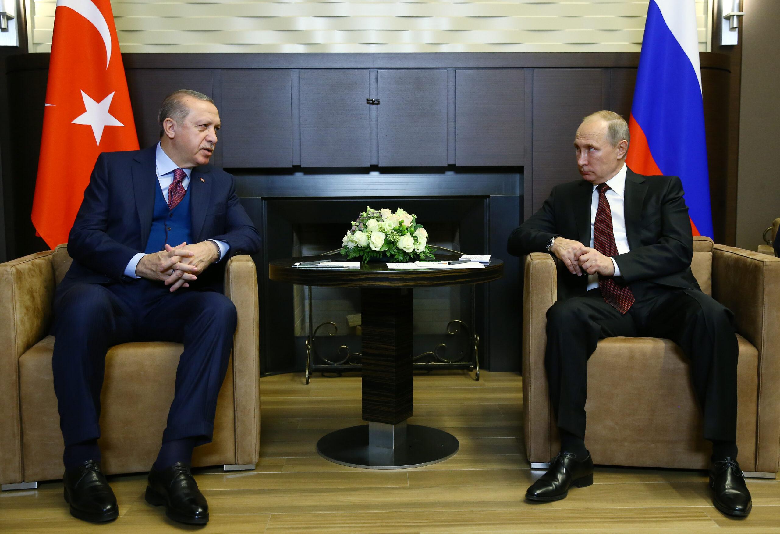 Vladimir Putin meeting with Recep Tayyip Erdogan