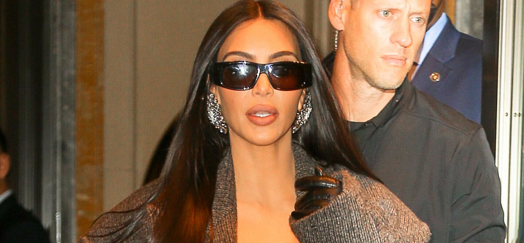 Kim Kardashian seen wearing thigh-high boots while leaving her hotel in New York City on Nov 02 2021