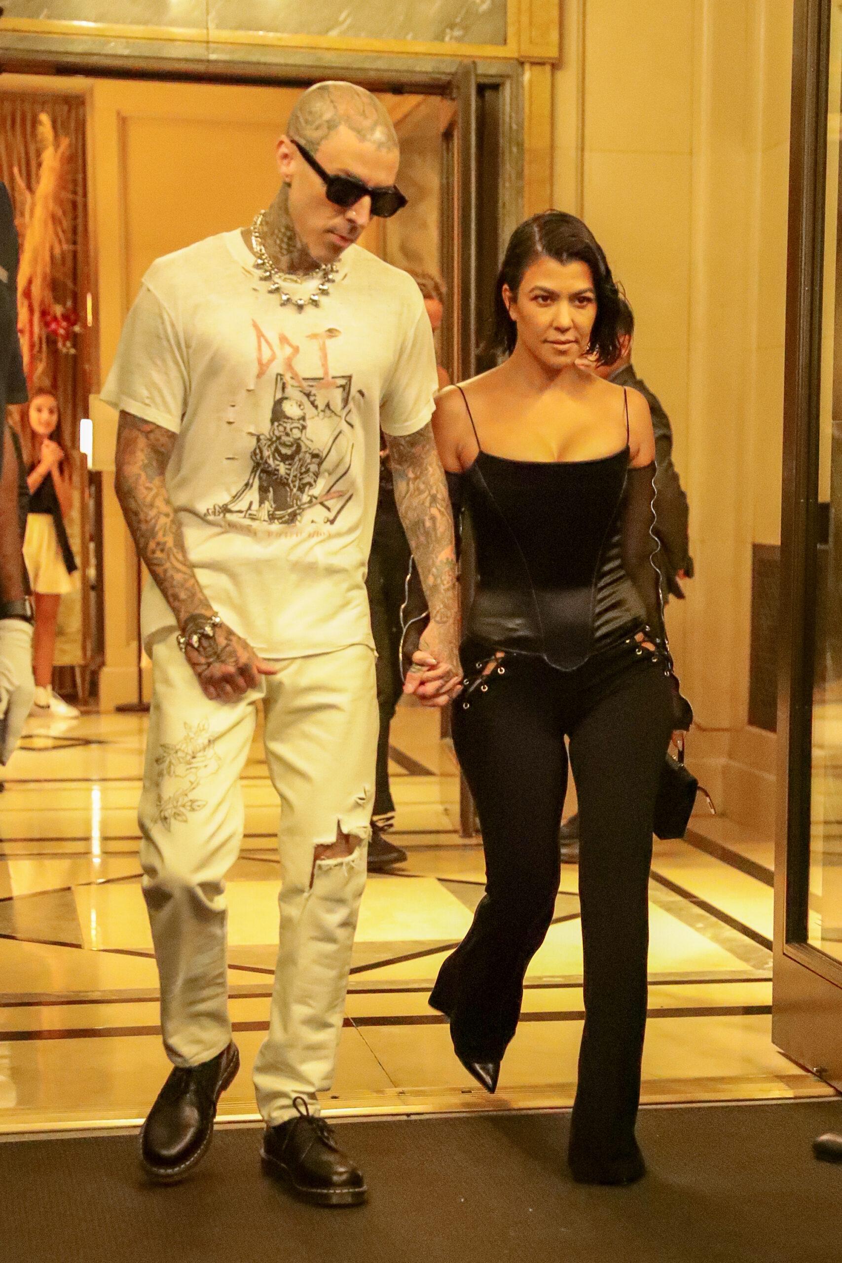 Kourtney Kardashian and Travis Barker are seen leaving the Ritz Hotel in NYC on Sep 11 2021