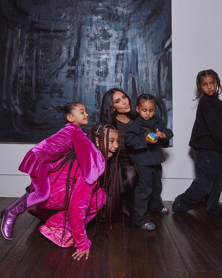 Kim Kardashian and her kids North West, Chicago, Psalm, and Saint