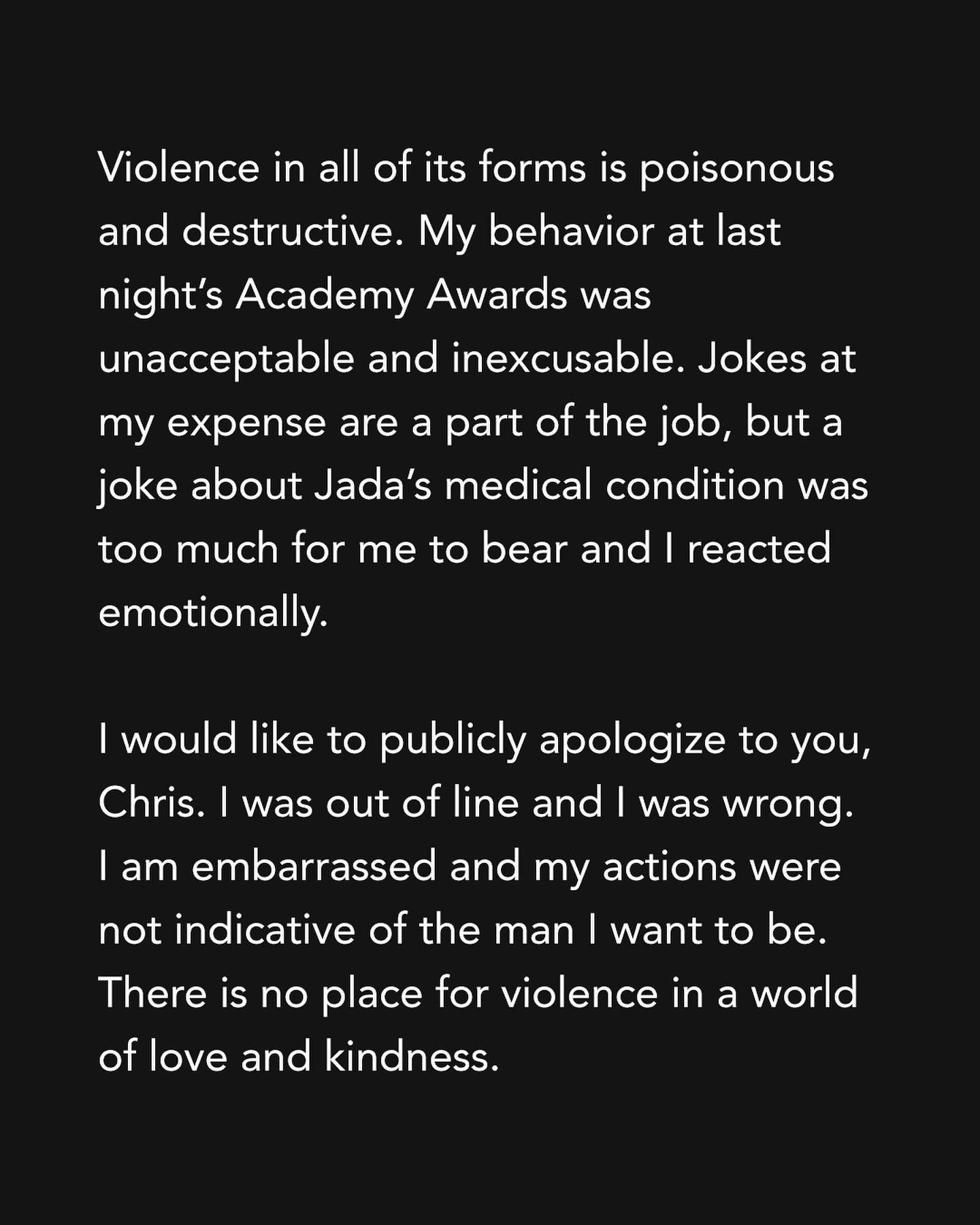 Will Smith apology to Chris Rock