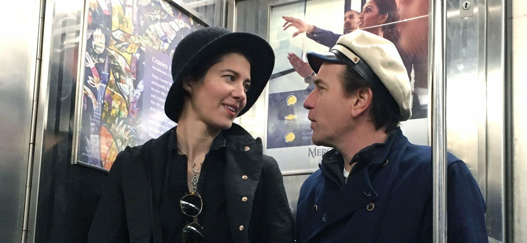 Ewan McGregor and girlfriend Mary Elizabeth Winstead kiss and hold hands while riding the Subway in NYC