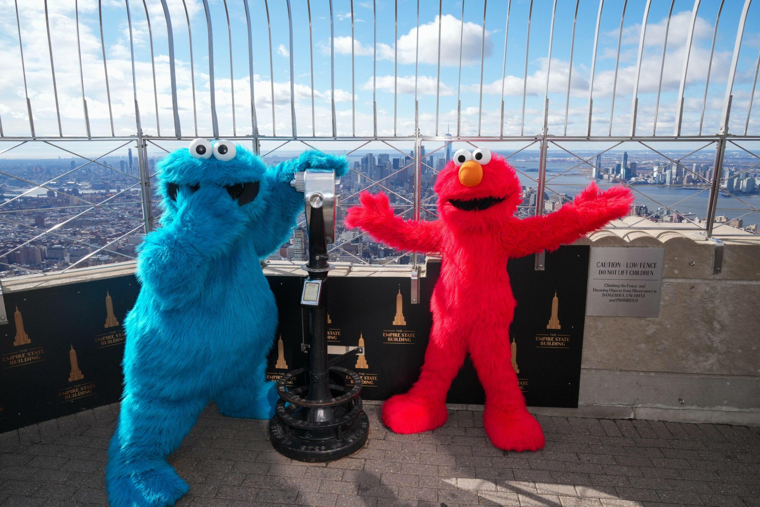 Elmo and Cookie Monster visit the Empire State Building in New York, US - 18 Feb 2022
