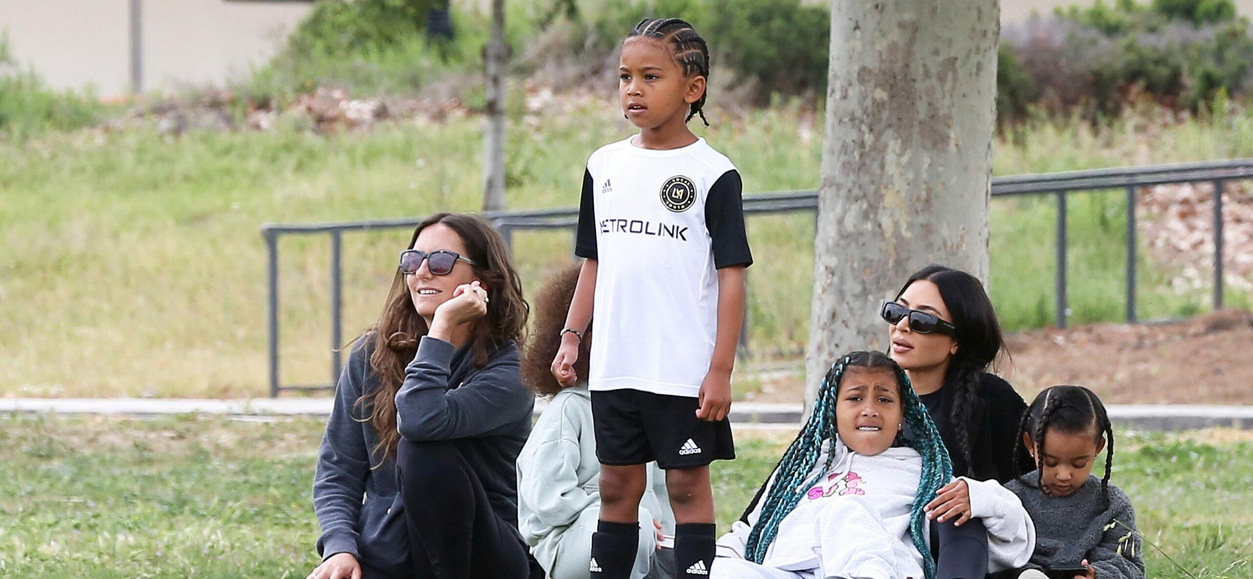 Kim Kardashian takes her kids to watch Saint play a soccer match in Calabasas