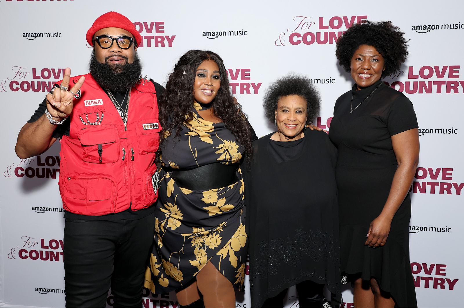 Amazon Music For Love & Country Premiere Pictured (L-R): Blanco Brown, Brittney Spencer, Frankie Staton, guest