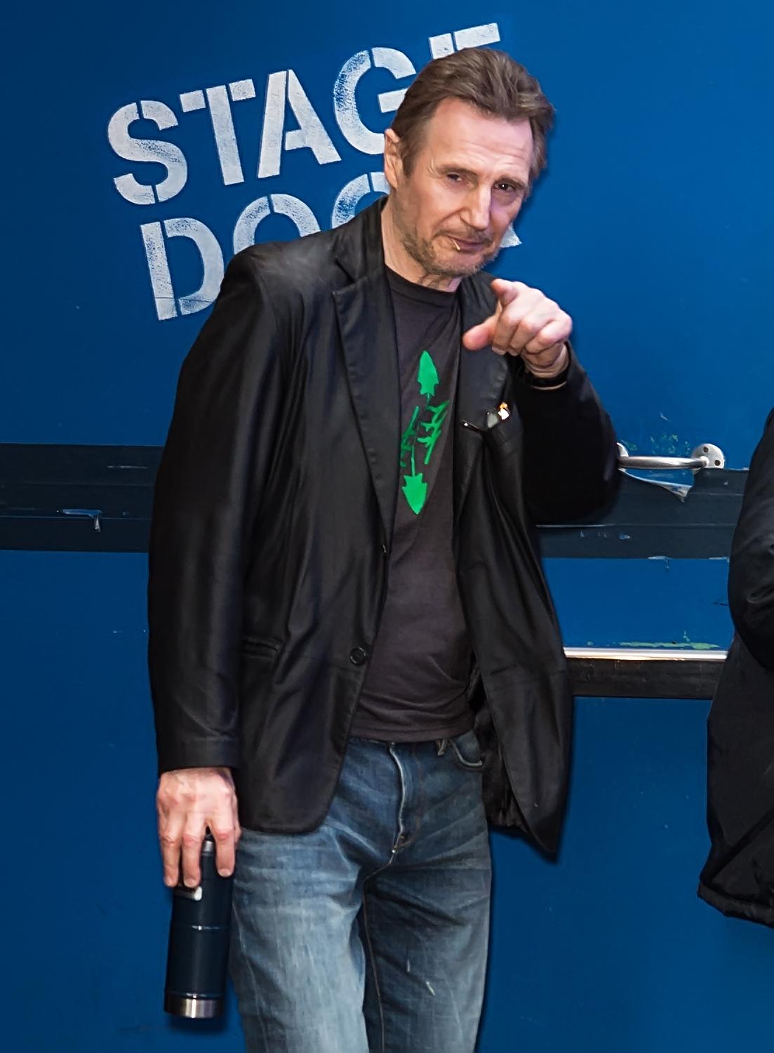 Liam Neeson is seen arriving at ABC Good Morning America in New York