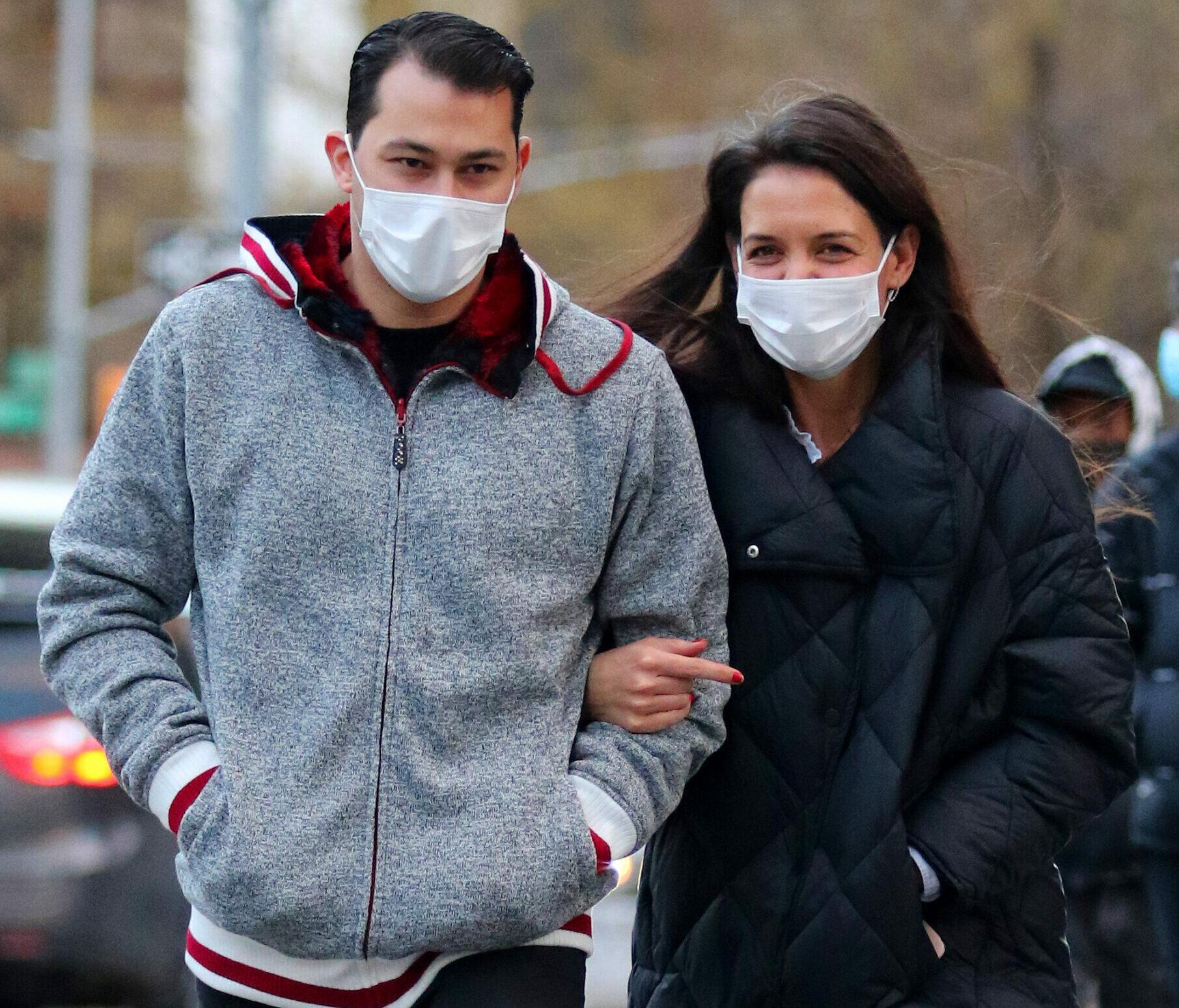 Katie Holmes looks very happy holding Emilio Vitolo Jr apos s arm while out for a walk in NYC