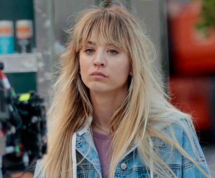 Kaley Cuoco films a scene where she gets hit by a car filming Meet Cute with Pete Davidson