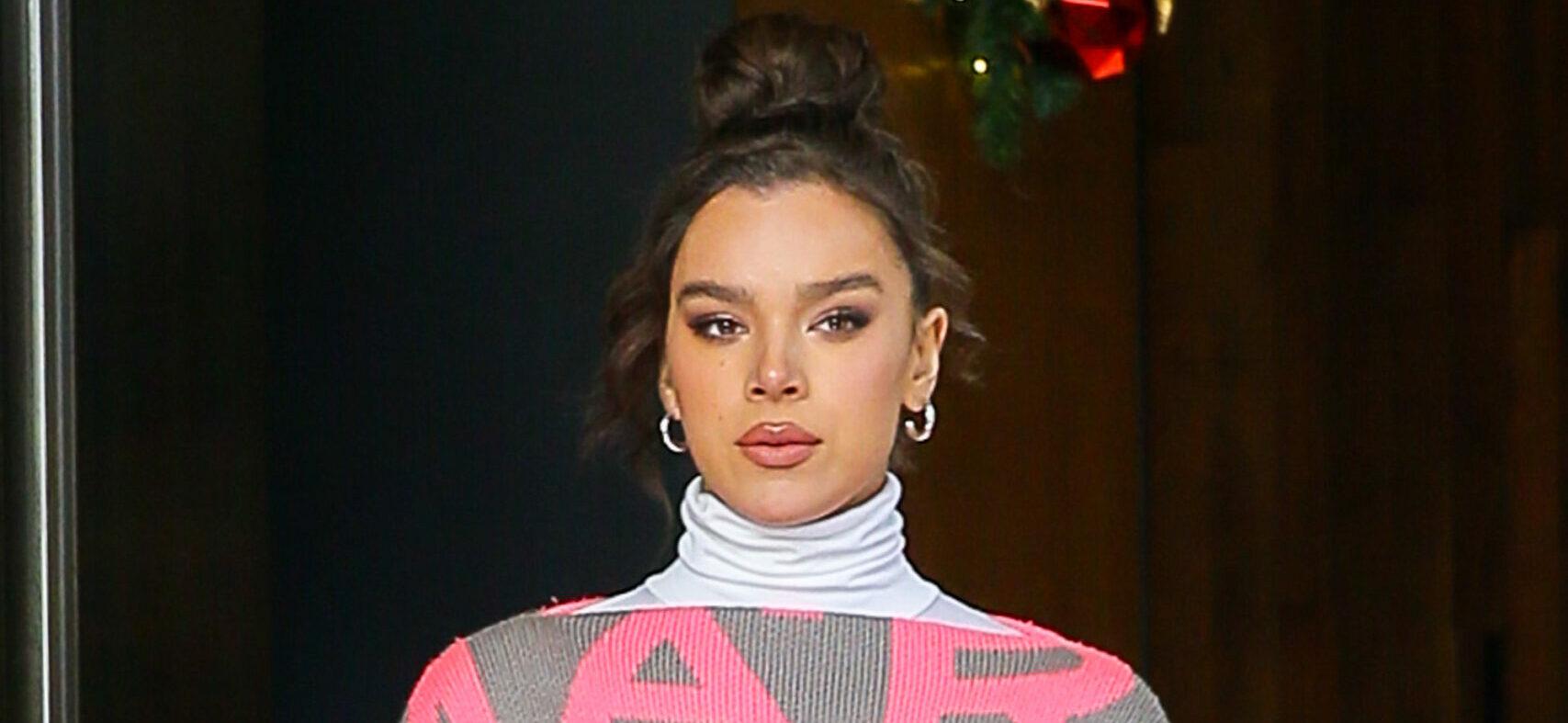 Hailee Steinfeld wears a Marc Jacobs outfit as leaving her hotel in NYC