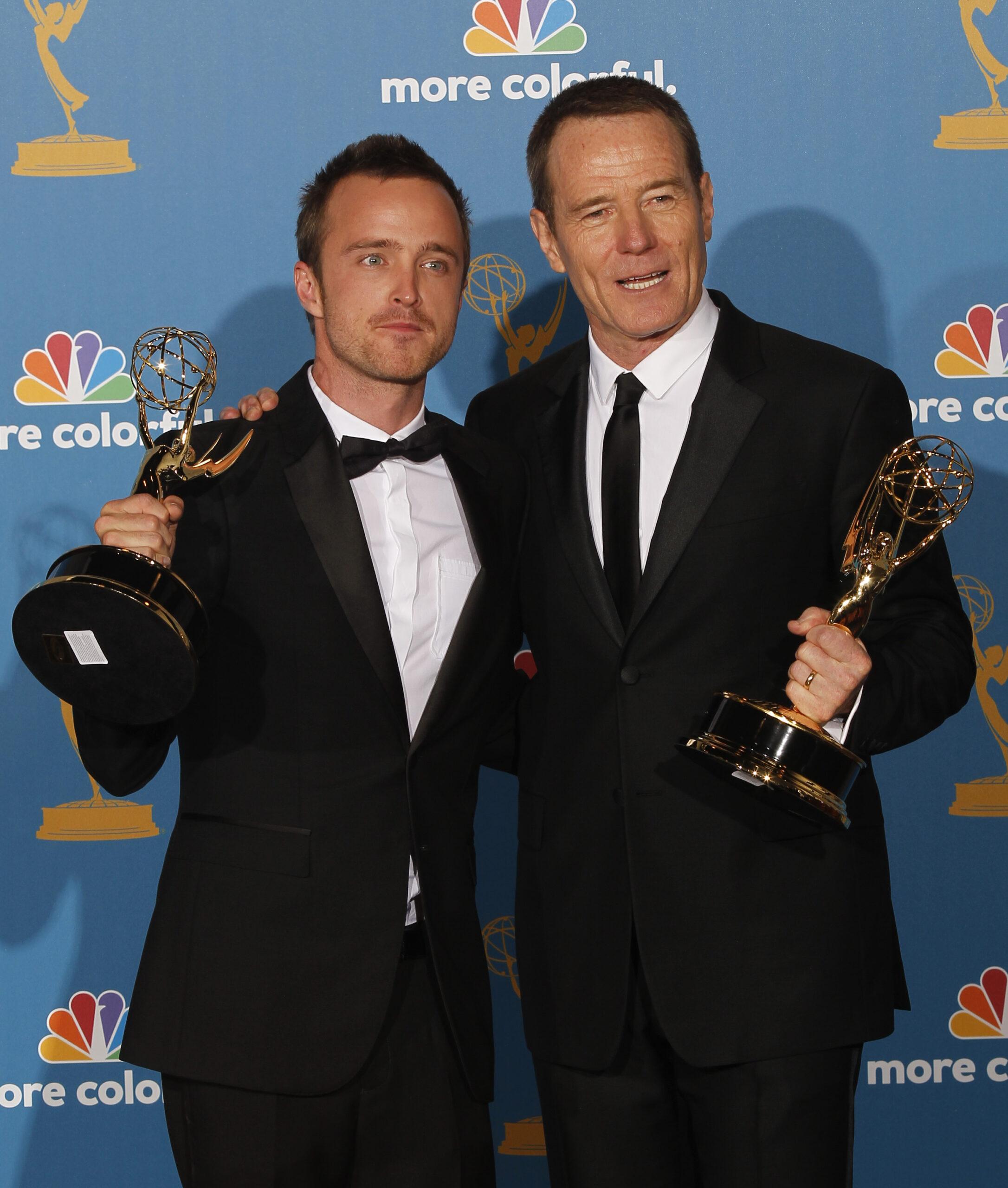 Aaron Paul and Bryan Cranston win at the 62nd Primetime Emmy Awards in Los Angeles