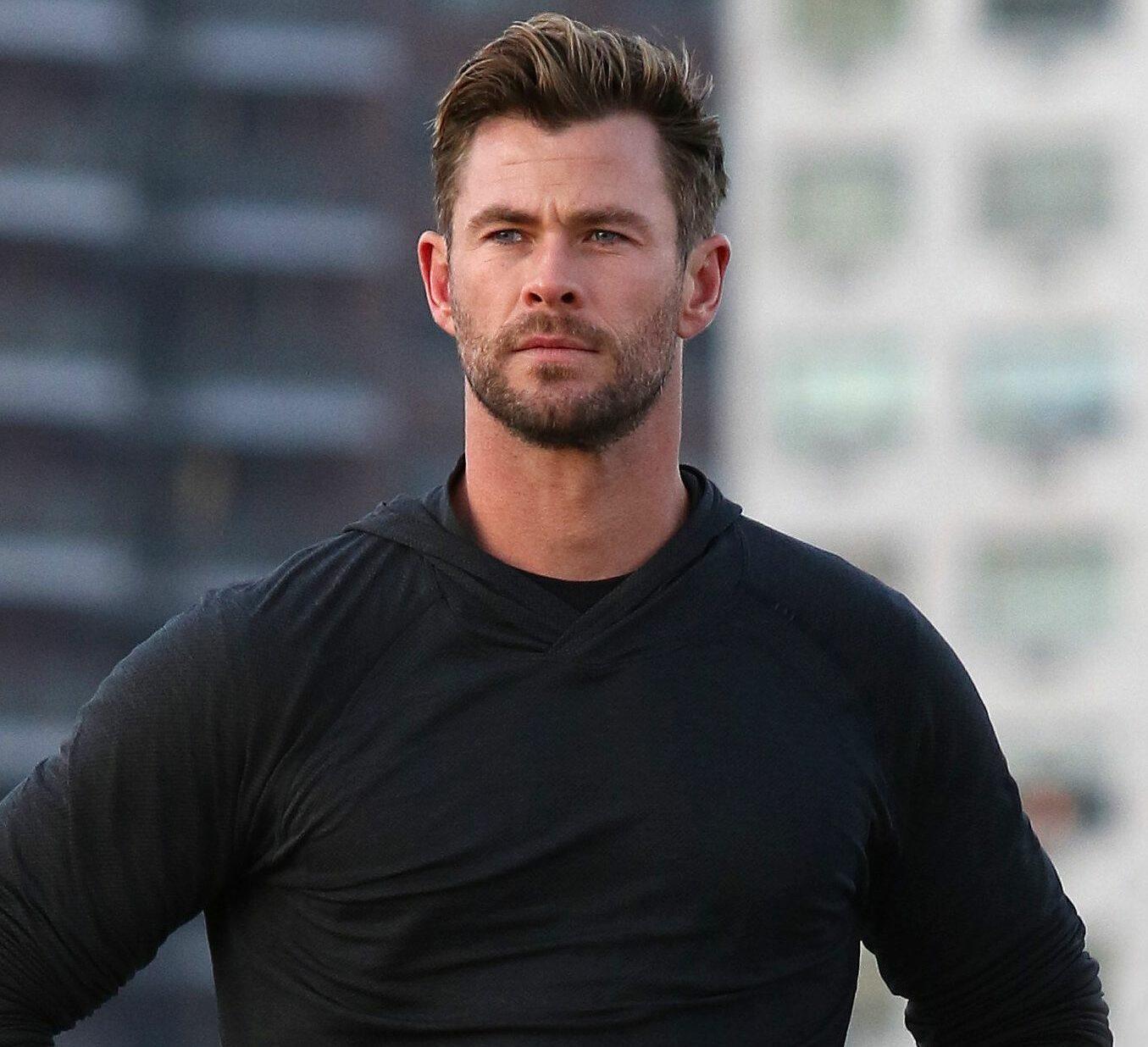 Chris Hemsworth jogs all over the city of Manhattan as filming wraps on Roosevelt Island for his HUGO BOSS commercial.