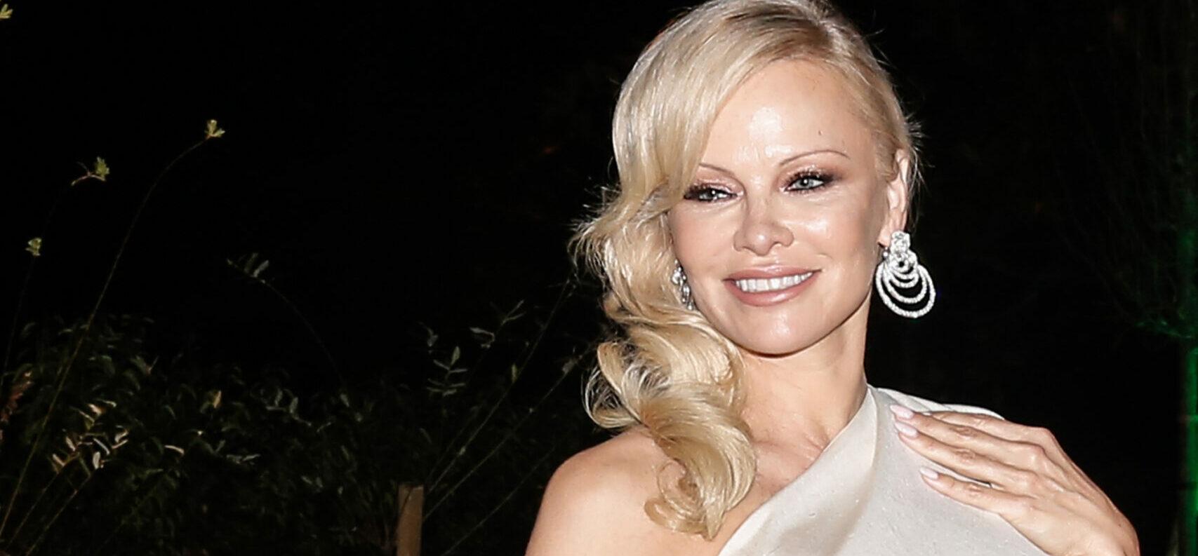 Pamela Anderson arriving at the Diner de la Mode for Sidaction in Paris during the Fashion week 2019
