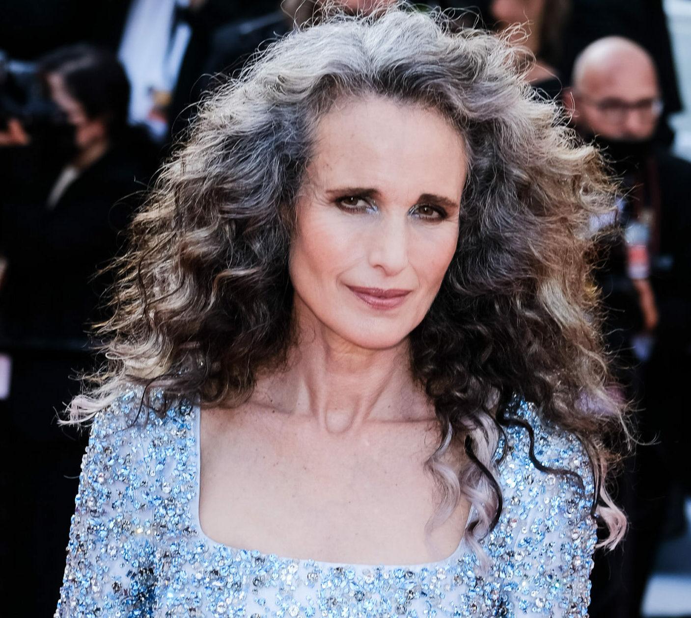 Andie MacDowell poses at the Red Carpet for the Opening Night Film - Annettee during the 74th Cannes International Film Festival on Tuesday 6 July 2021 at Palais des festivals, Cannes.