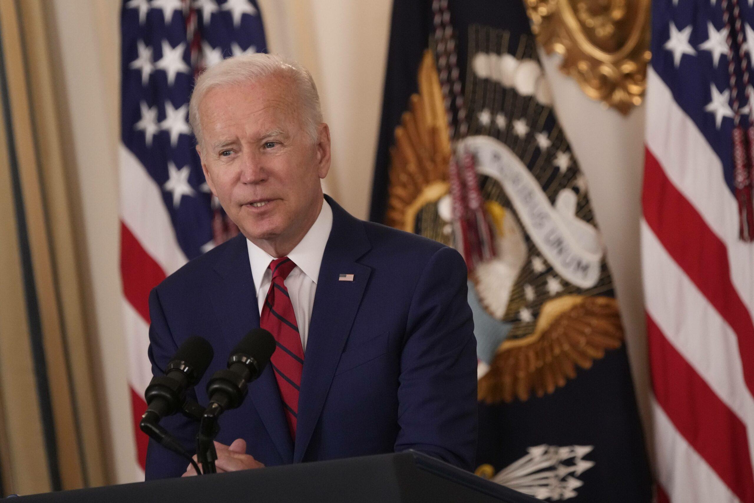 United States President Joe Biden makes remarks prior to signing nine bipartisan bills
