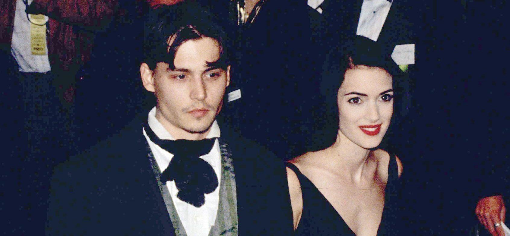 ©1991 RAMEY PHOTO 310-828-3445 JOHNNY DEPP AND WINONA RYDER AT THE GOLDEN GLOBES.
