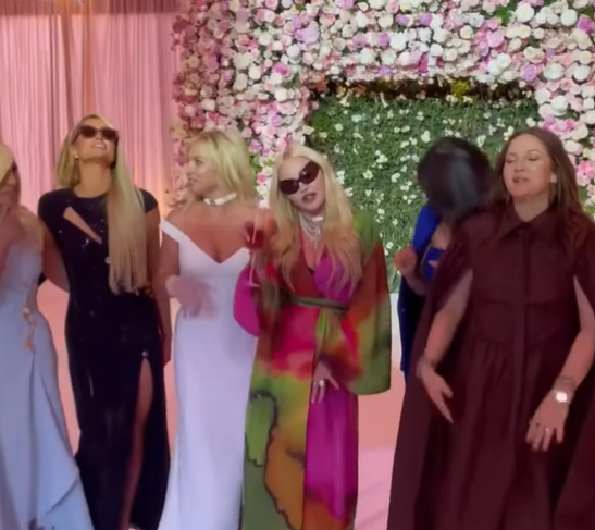 Britney, Madonna, Selena, Drew, Paris and Donatella sing "Vogue" at her Brit's wedding