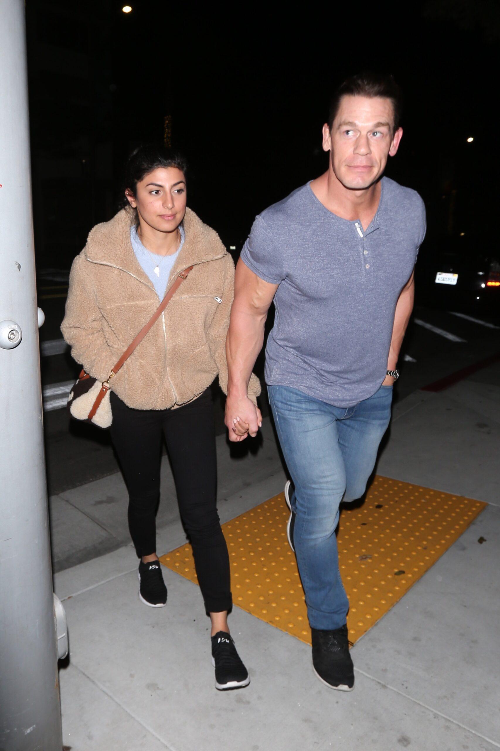 John Cena and girlfriend Shay Shariatzadeh walk hand in hand as they grab dinner at Spago restaurant