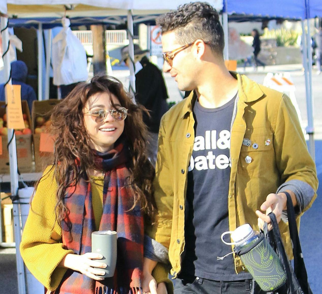 Wells Adams and Sarah Hyland are seen at the Farmer's Market in Los Angeles, CA.