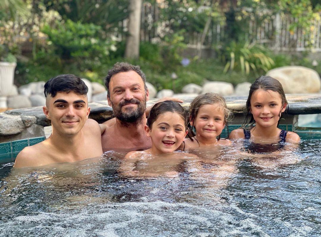 Brian Austin Green with his four children who were very excited about the new baby