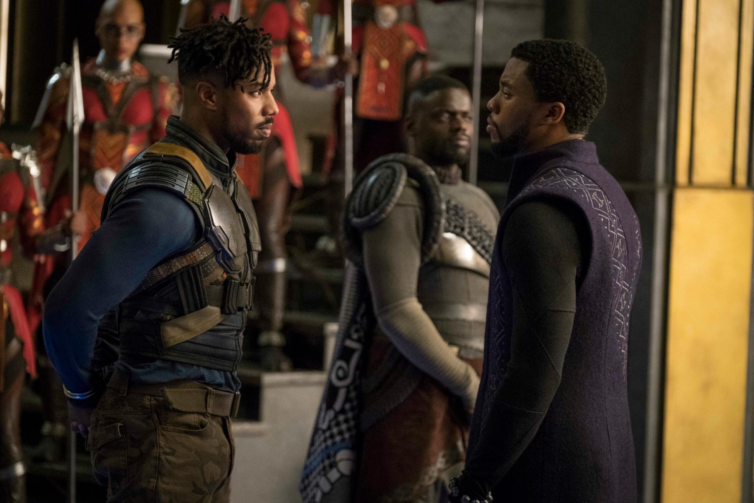 RELEASE DATE: February 16, 2018 TITLE: STUDIO: Marvel Studios DIRECTOR: Ryan Coogler PLOT: T'Challa, after the death of his father, the King of Wakanda, returns home to the isolated, technologically advanced African nation to succeed to the throne and take his rightful place as king. STARRING: null. 15 Feb 2018 Pictured: RELEASE DATE: February 16, 2018 TITLE: STUDIO: Marvel Studios DIRECTOR: Ryan Coogler PLOT: T'Challa, after the death of his father, the King of Wakanda, returns home to the isolated, technologically advanced African nation to succeed to the throne and take his rightful place as king. STARRING: Marvel Studios' BLACK PANTHER..L to R: Erik Killmonger (Michael B. Jordan) and T'Challa/Black Panther (Chadwick Boseman), b/g W'Kabi (Daniel Kaluuya)..