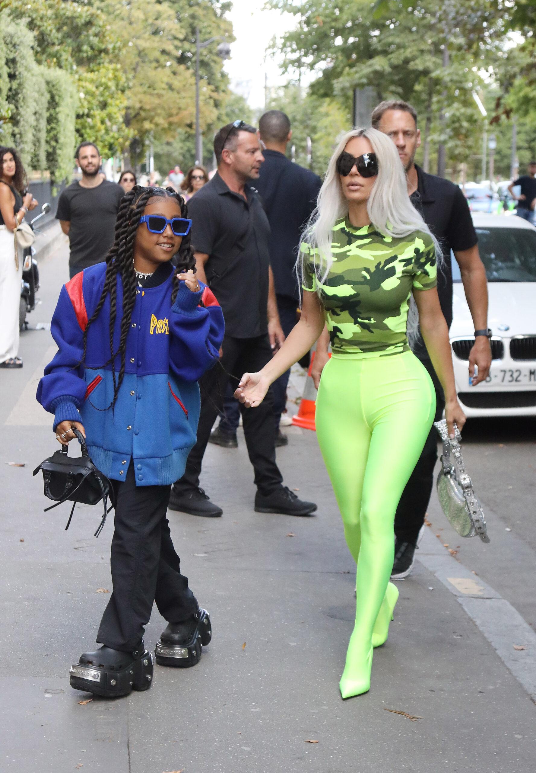Kim Kardashian shopping at Balanciaga's in Paris with North