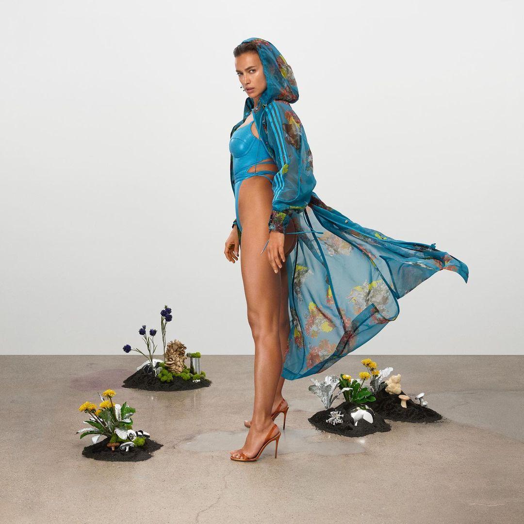 Irina Shayk in a blue swimsuit for Ivy Park x Adidas