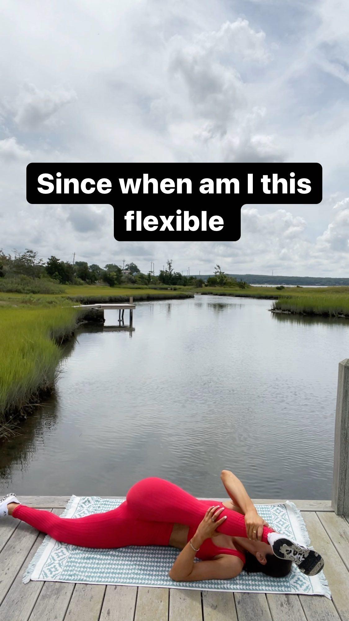 Jen Selter gets flexible in red leggings