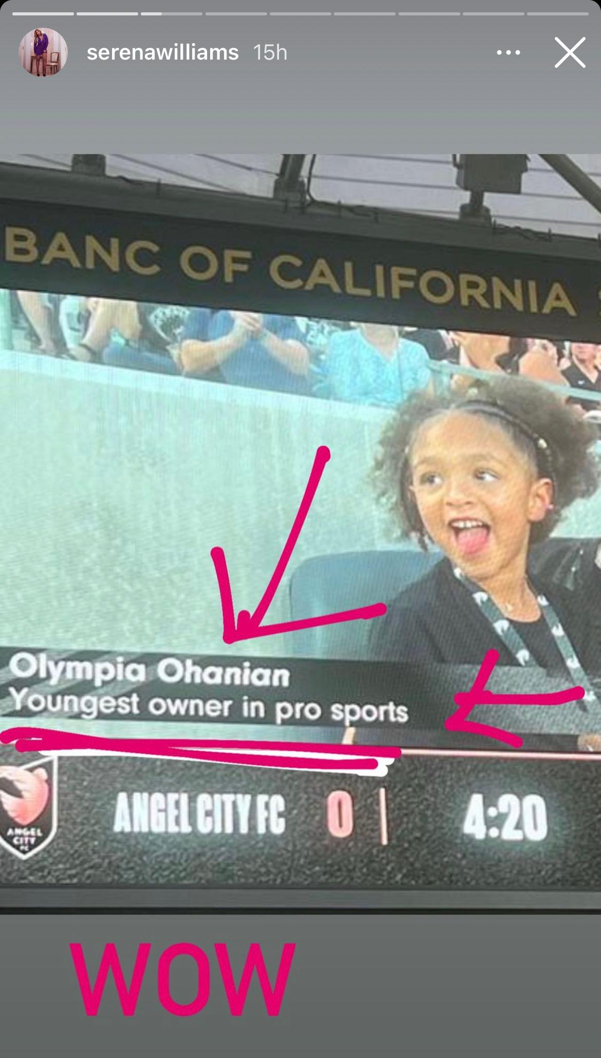 Serena Williams's post of daughter Olympia on her Instagram Story