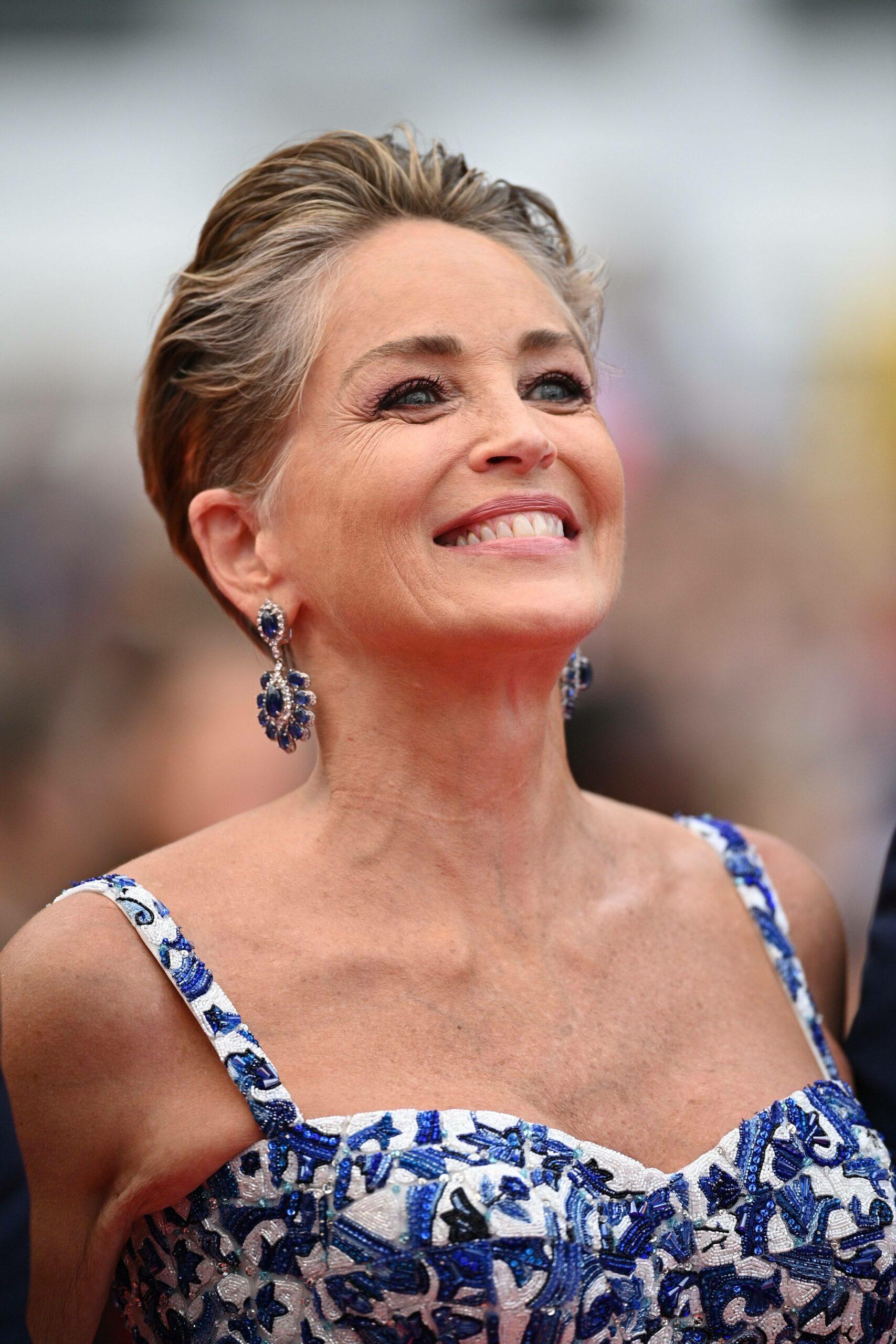 Sharon Stone at Screening of "Forever Young (Les Amandiers)" during the 75th annual Cannes film festival at Palais des Festivals on May 22, 2022 in Cannes, France.