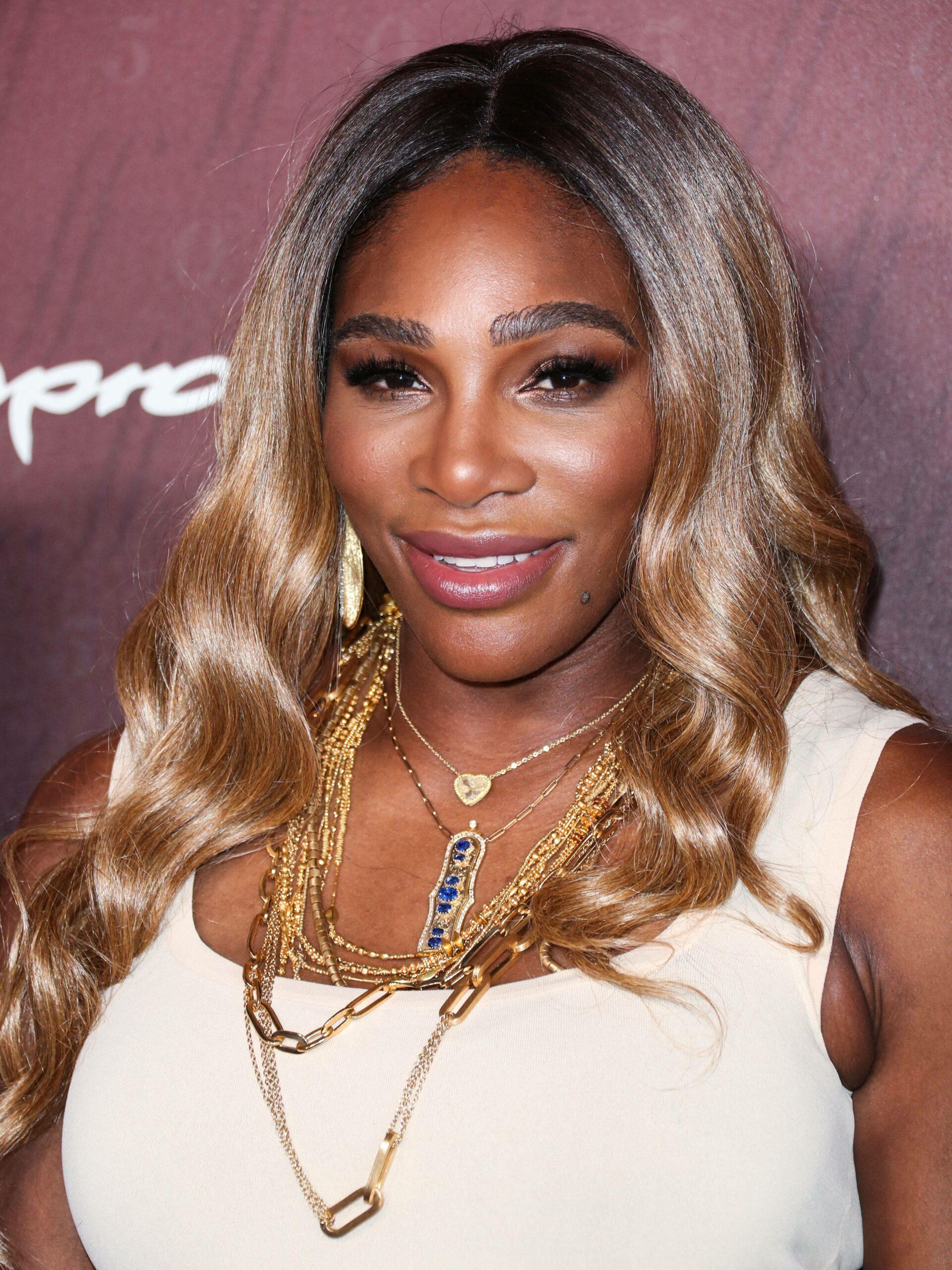 Serena Williams arrives at the Sports Illustrated Fashionable 50 held at Sunset Room Hollywood on July 18, 2019