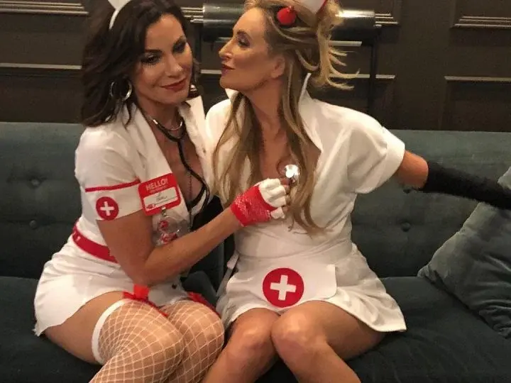 luann de lesseps and sonja morgan dressed as nurses for halloween