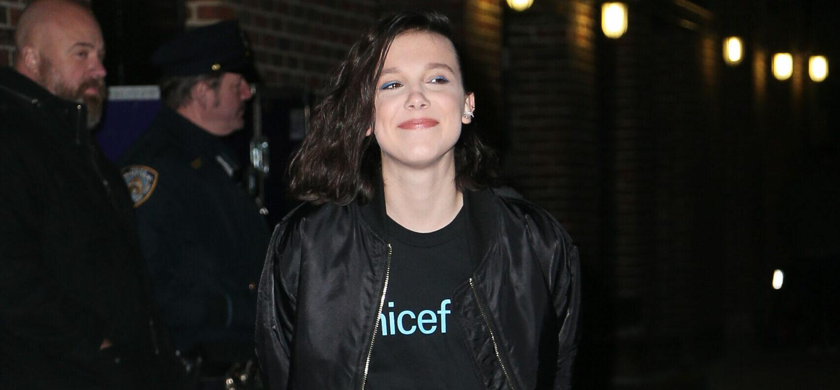 Millie Bobby Brown is seen arriving at the Stephen Colbert Show
