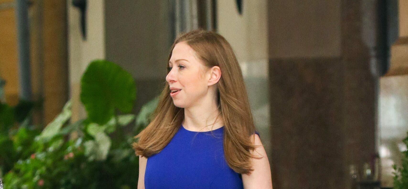 Chelsea Clinton seen leaving her apartment building in NYC