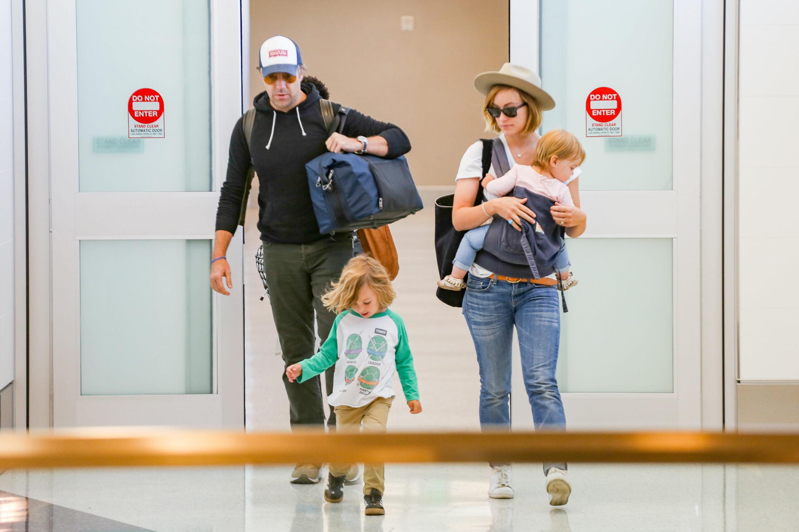 Olivia Wilde and Jason Sudeikis with kids at LAX International Airport
