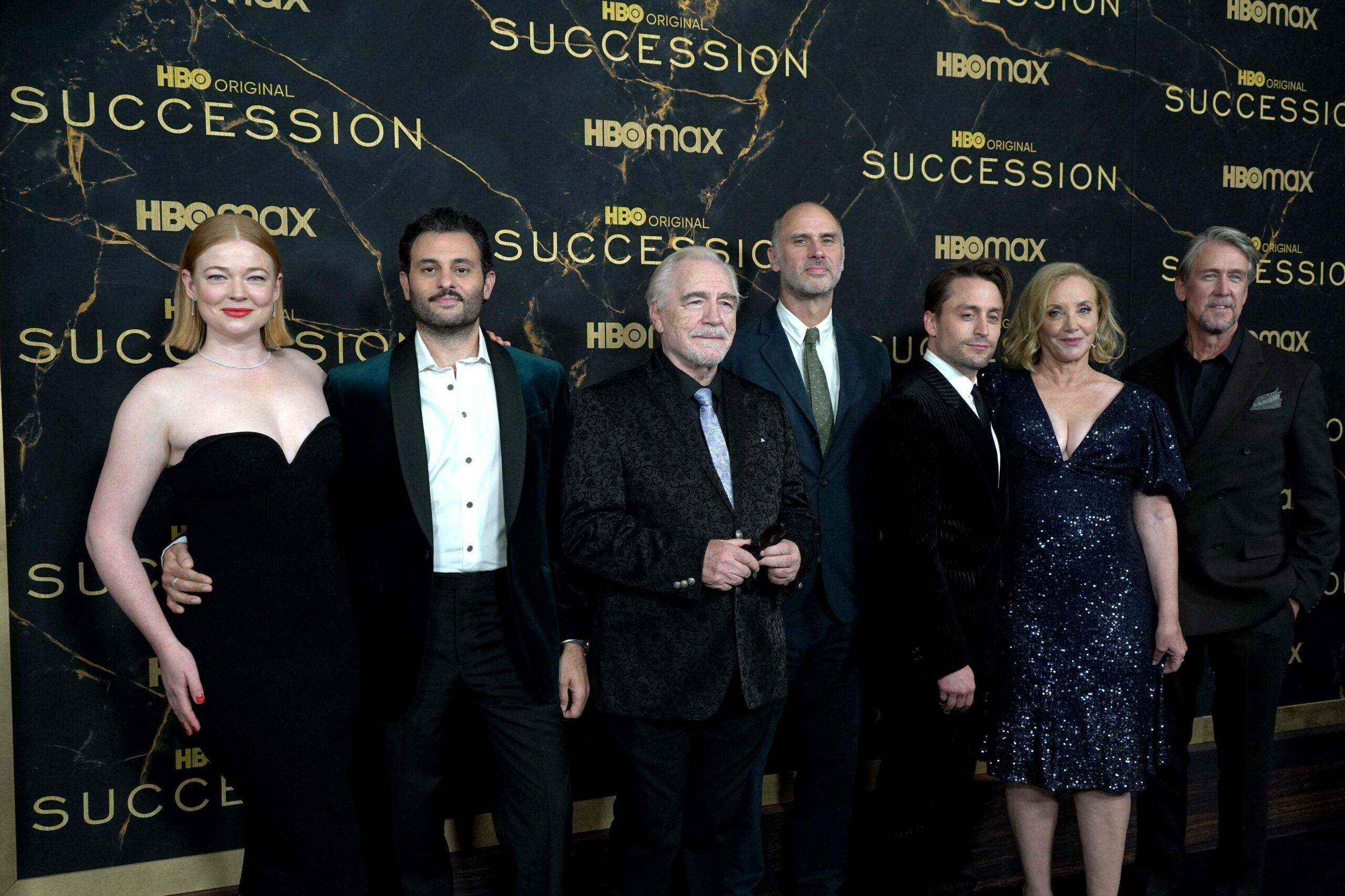 Jesse Armstrong with the cast of "Succession"