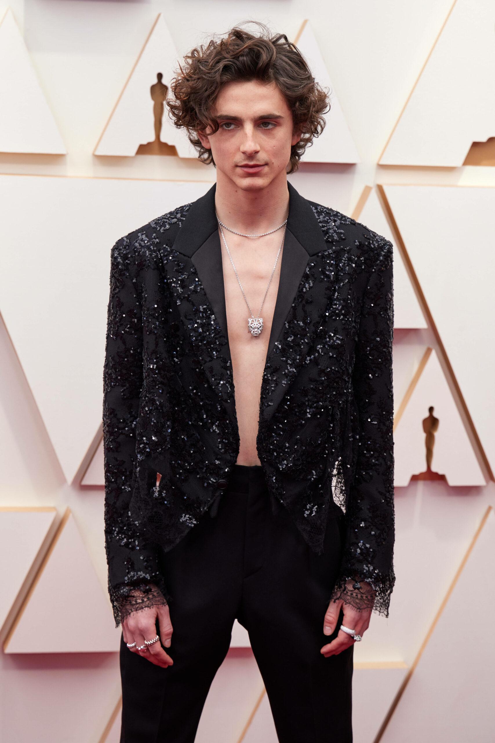 Timothee Chalamet arrives on the red carpet of the 94th Oscars.