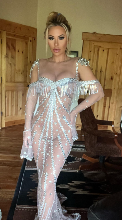 Kindly Myers in a see-through gown