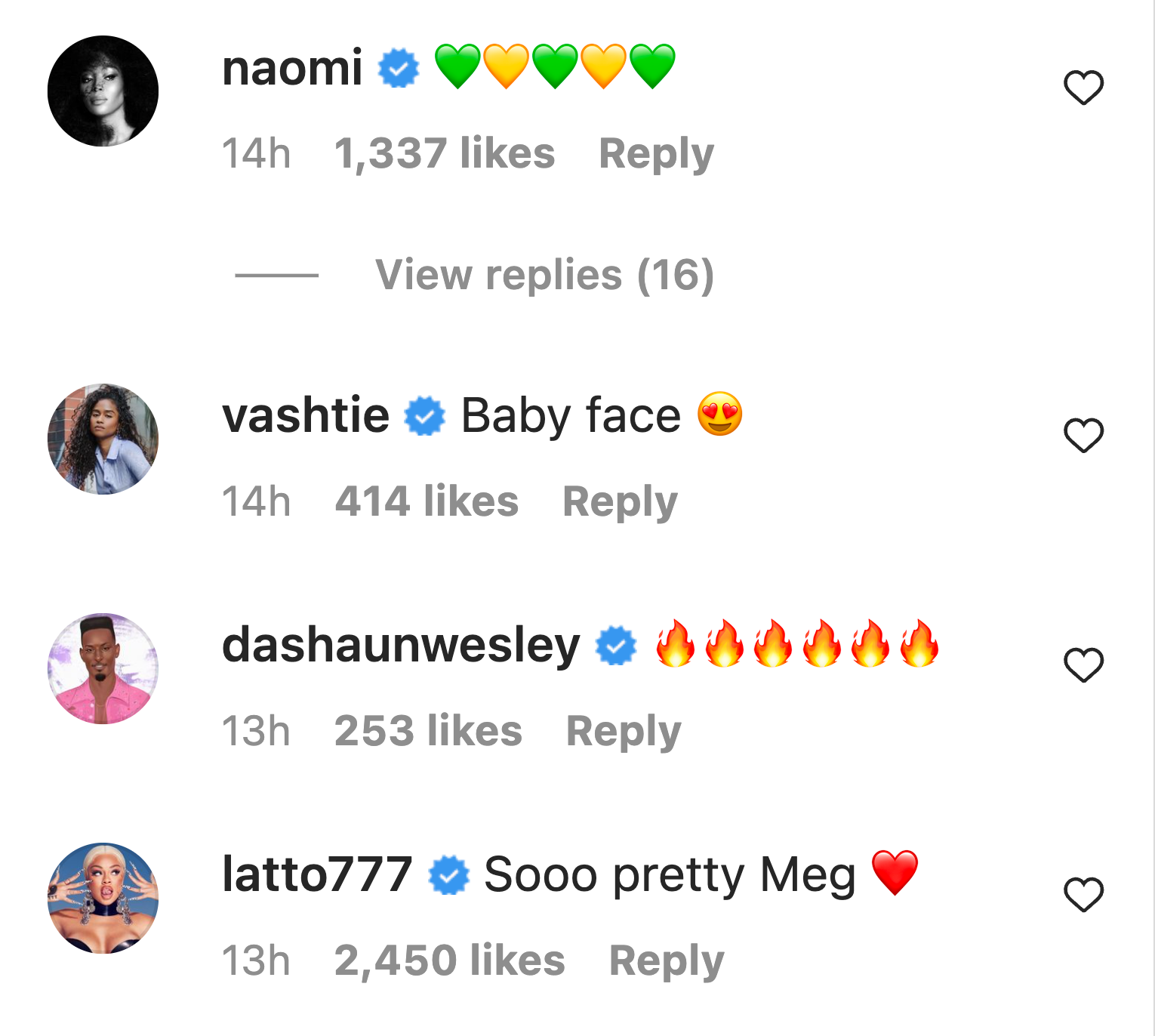 Comments on Megan Thee Stallion's Instagram