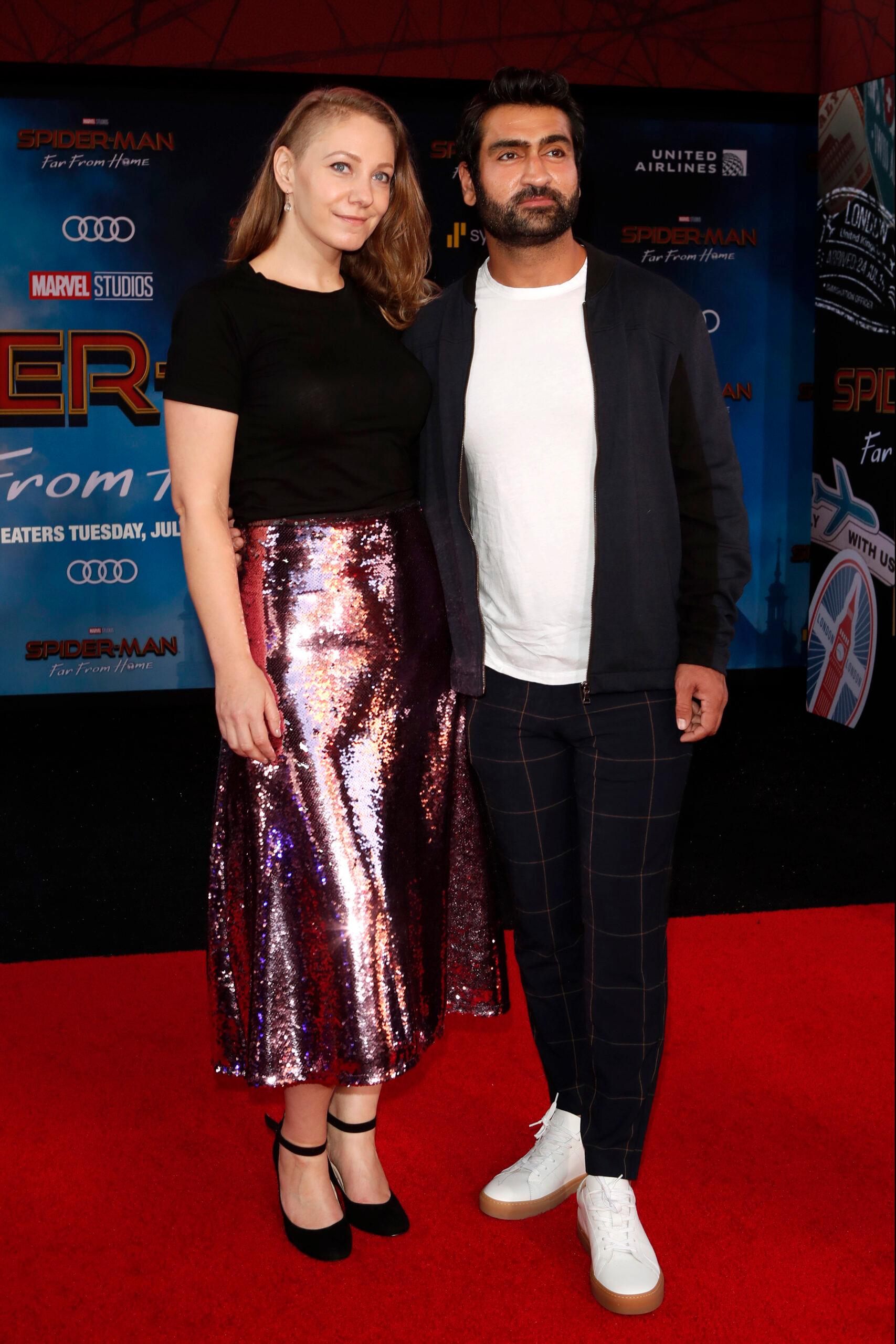 Emily V. Gordon, Kumail Nanjiani at the "Spider-Man Far From Home" Premiere at the TCL Chinese Theater IMAX on June 26, 2019 in Los Angeles, CA