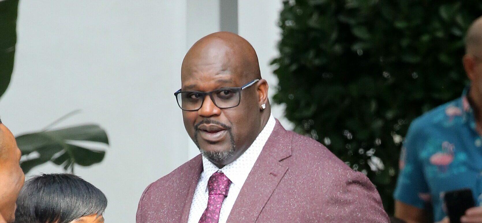 Shaquille O apos Neal who is still mourning the death of his close friend Kobe Bryant looks to be in good spirits as he greets Mark Cuban in Miami
