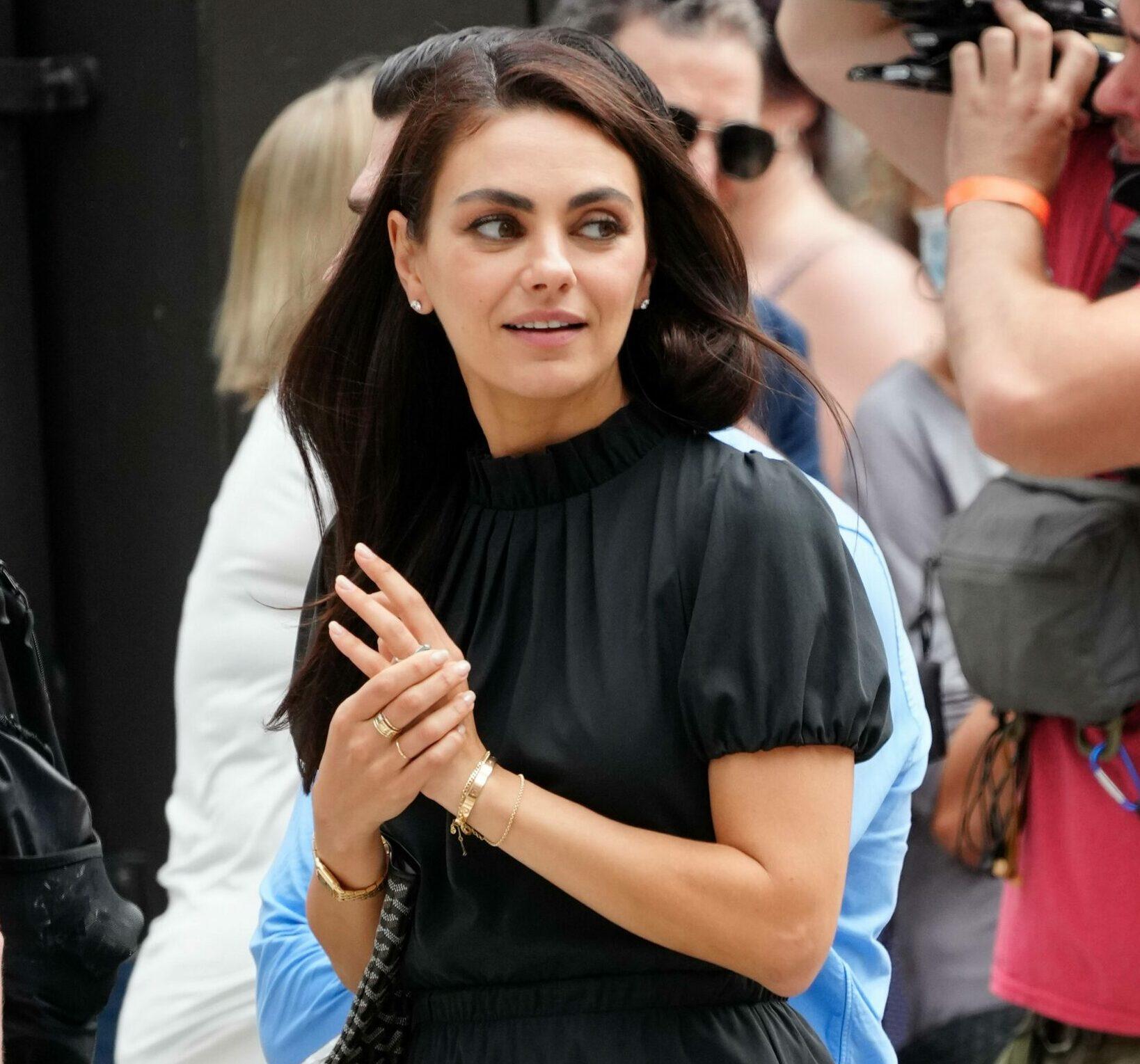 Mila Kunis in three different wardrobe for apos Luckiest Girl Alive apos in New York