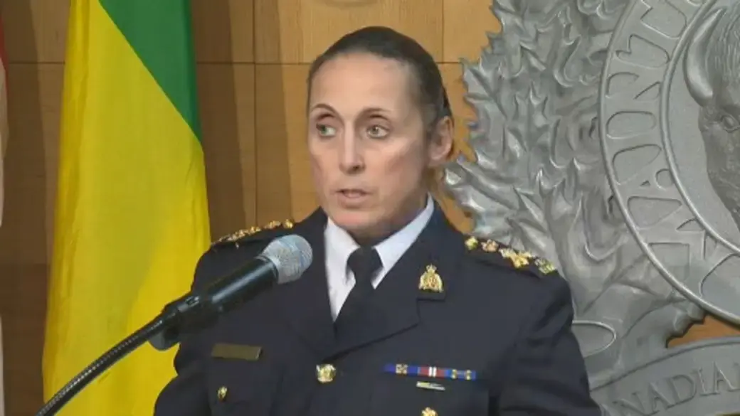RCMP officer doing press conference about the stabbing