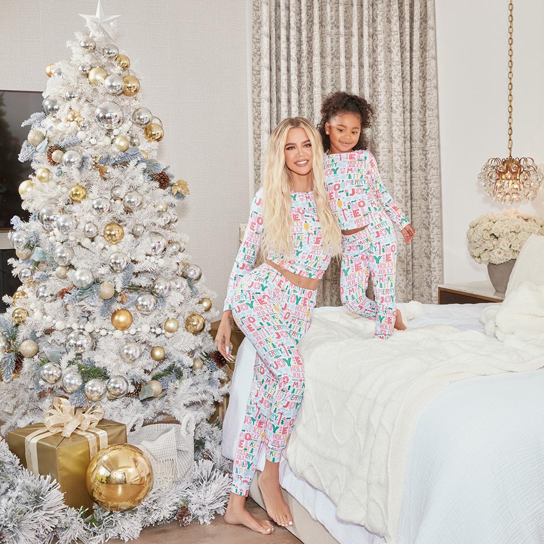 Khloe Kardashian and True in a Christmas-themed pajama photoshoot