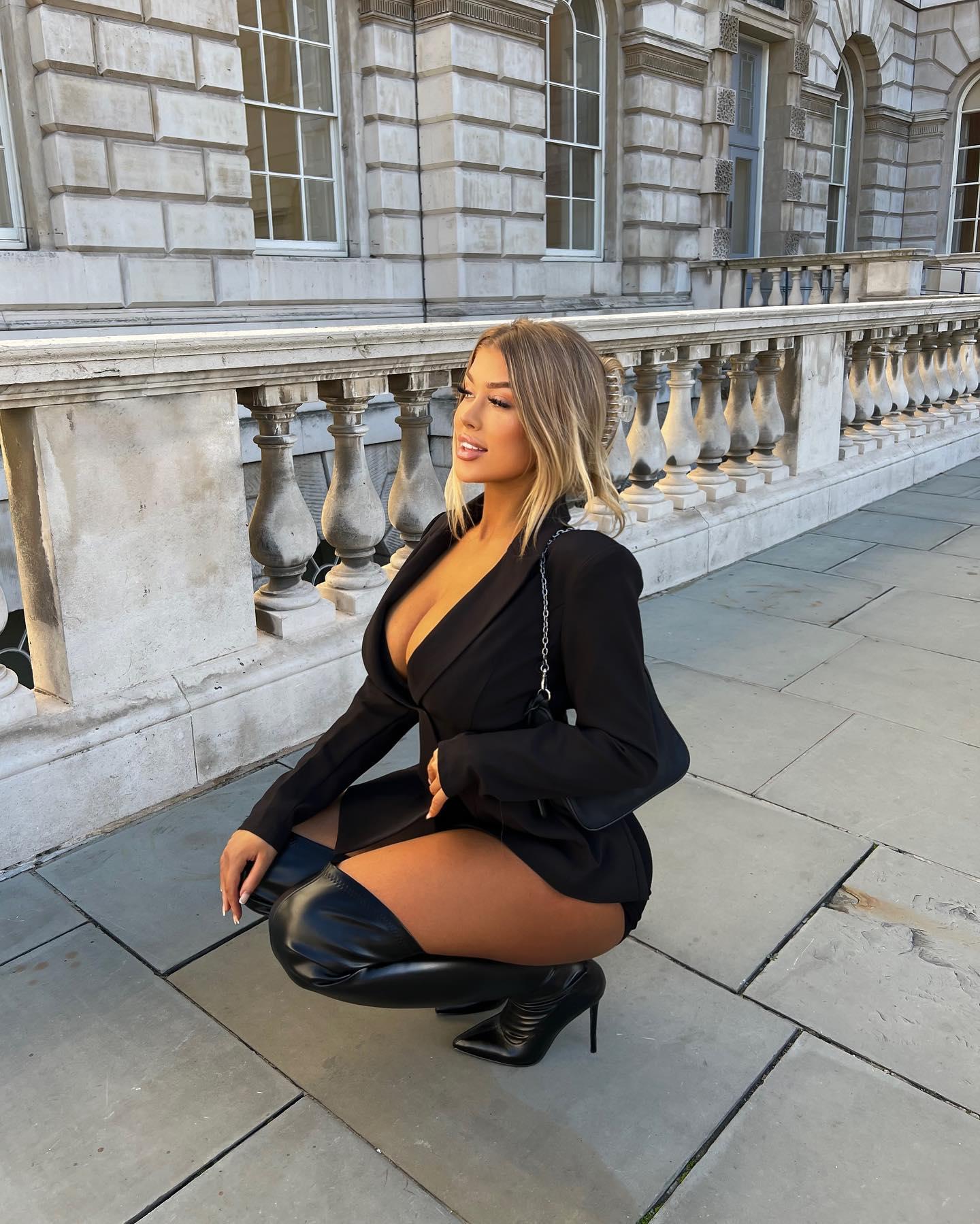 Eve Gale in a black outfit