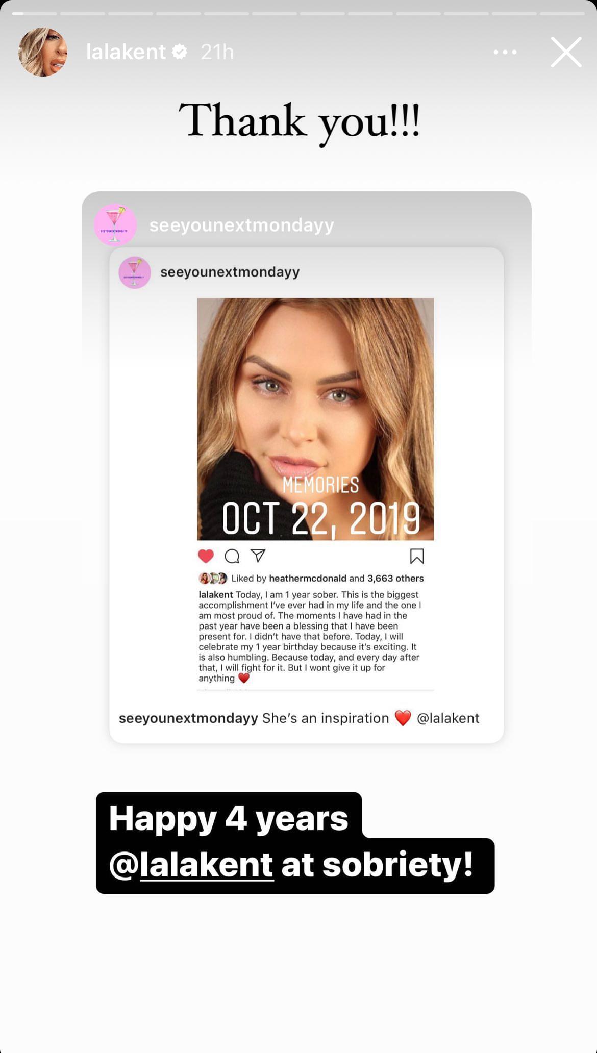 Lala Kent's post on her Instagram story