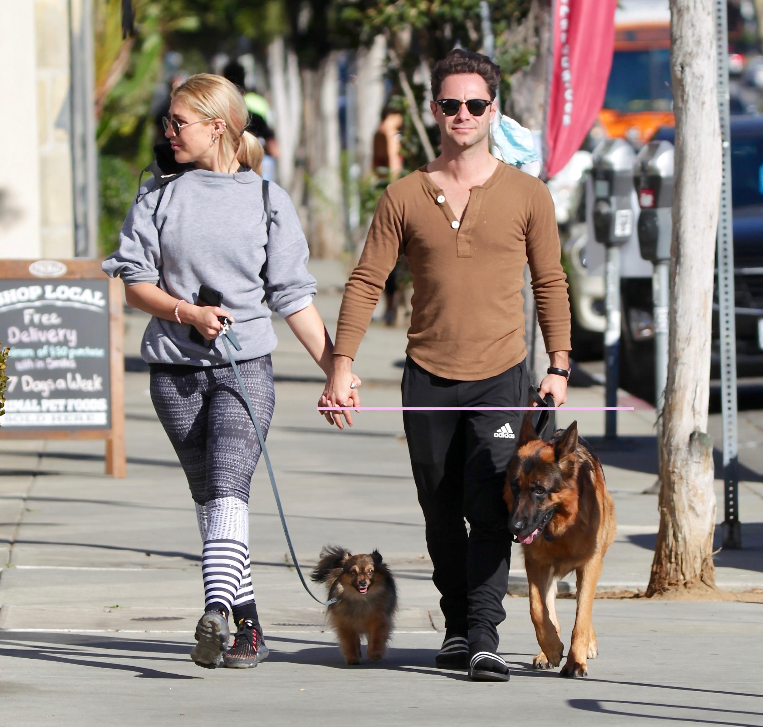 Dancing With the Stars Sasha Farber and Emma Slater take their dogs out for a Sunday coffee run