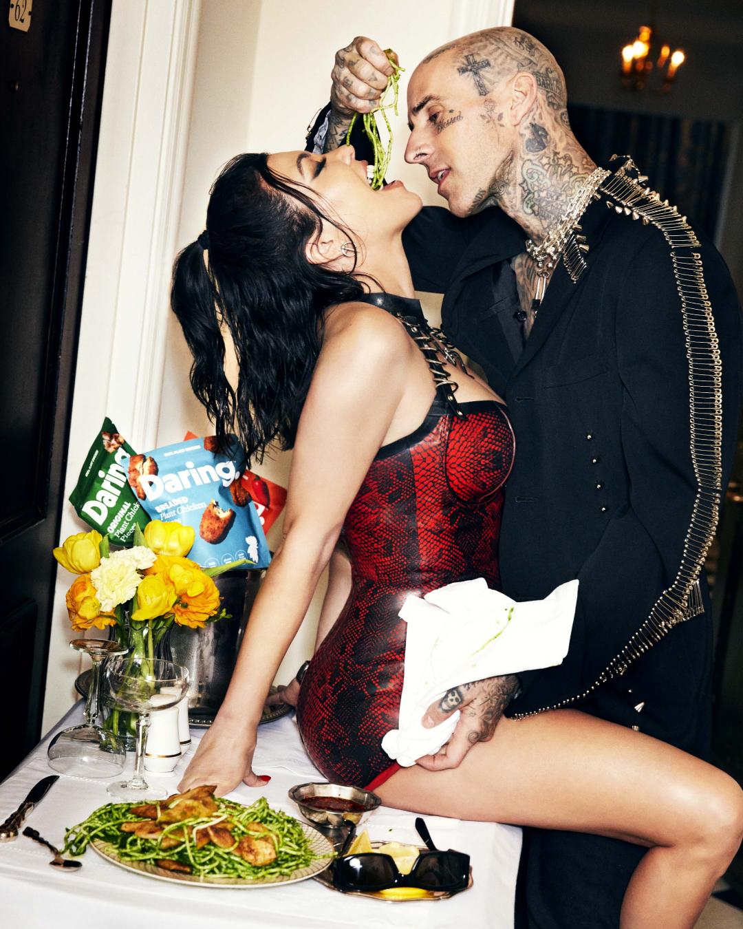 Newlyweds Kourtney Kardashian and Travis Barker get saucy in food campaign for plant-based chicken