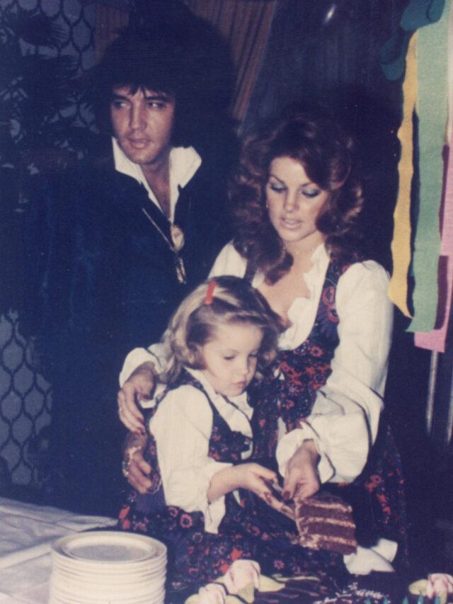 Portrait of Elvis & Priscilla Presley with their daughter