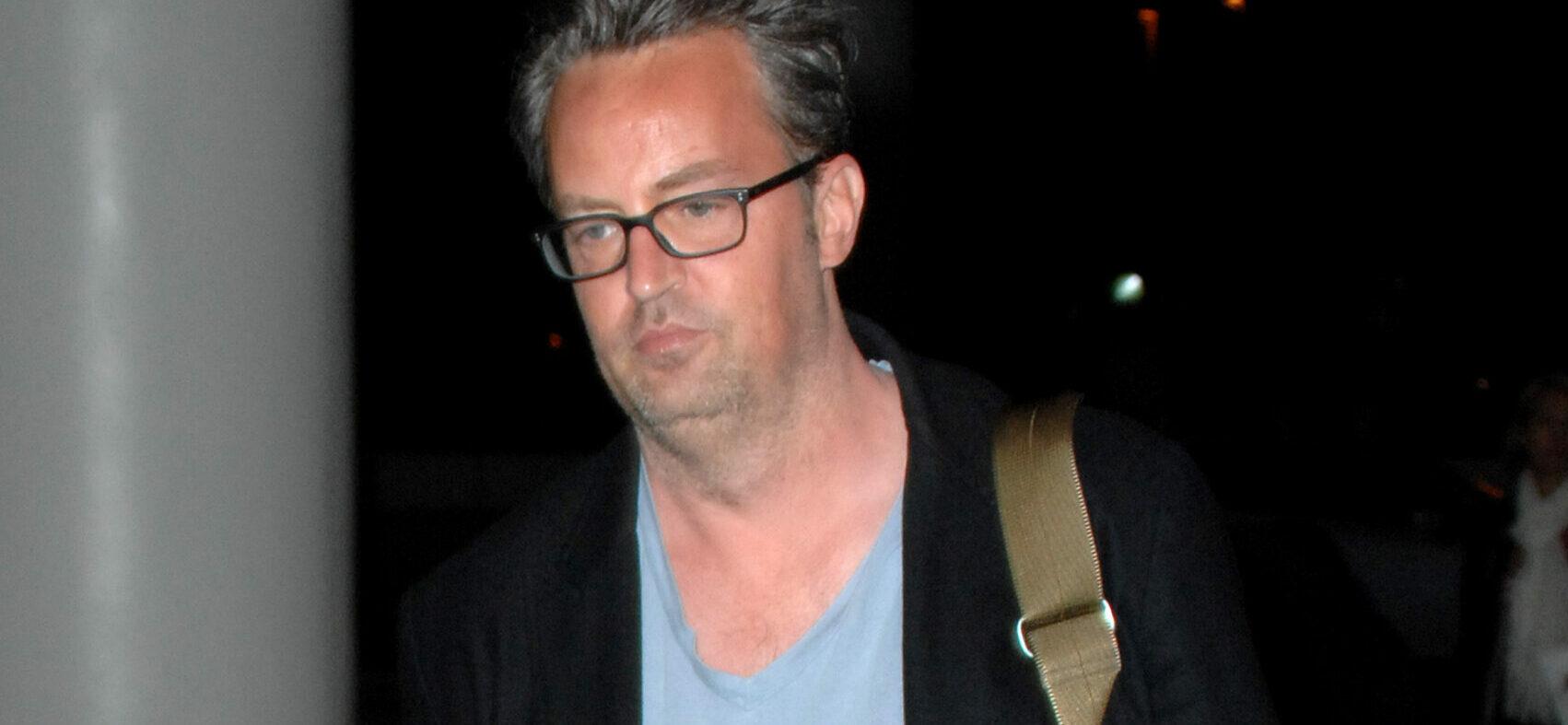 Matthew Perry shows off a fuller figure and double chin as he arrives at LAX airport